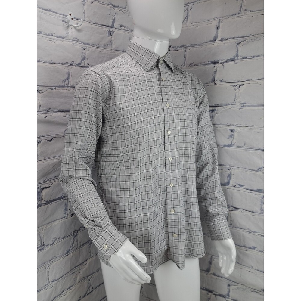 Eton Men's Slim Fit Dress Shirt Gray Check Soft Cotton Size 43 EU 16.5x34.5